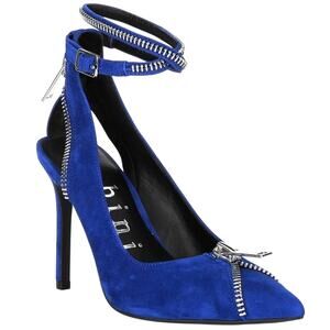 Gianni Bini Tatum Blue Suede Zipper Detail Cut-Out Heels Pumps Size 5